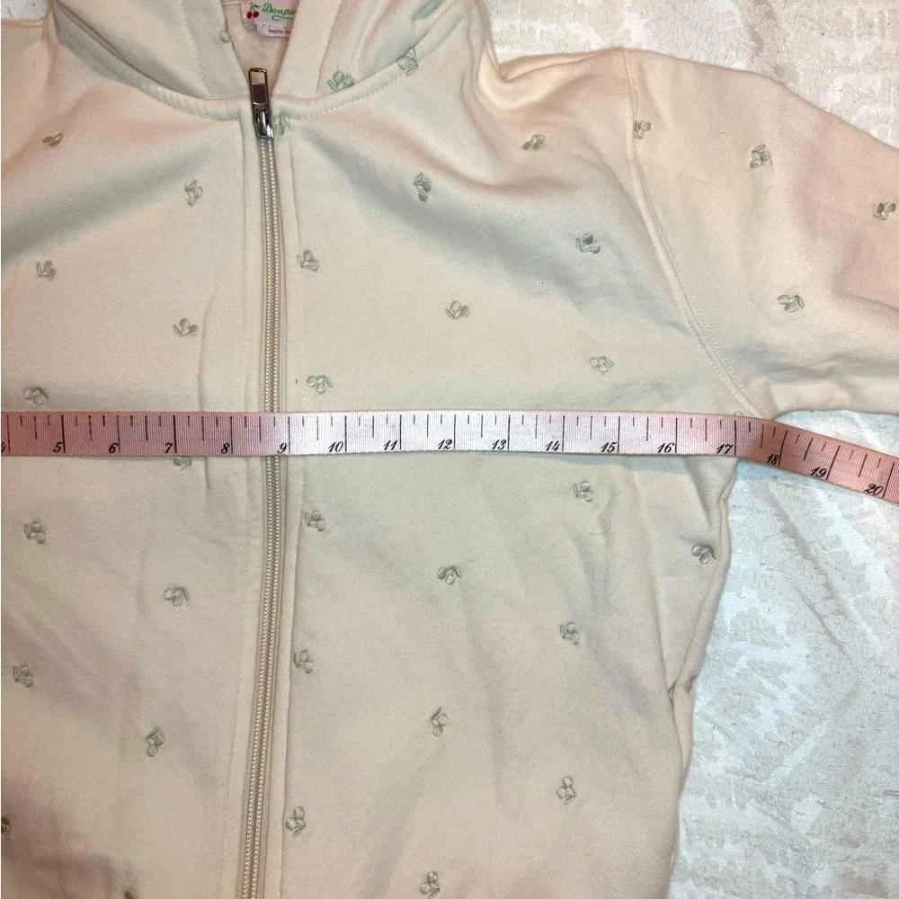 Bonpoint Ecru Cherry Print Zip-Up cream full zip hoodie